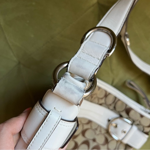 Coach Signature White Leather Jacquard Canvas Hobo Shoulder Bag Handbag Purse - Picture 6 of 12